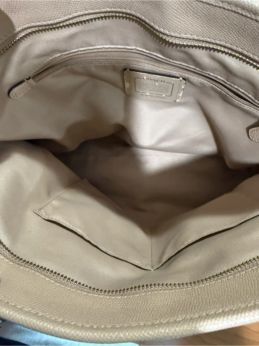 Coach Cream Leather Tote with Gold Logo